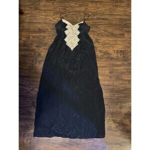 Lilly Pulitzer Kelsea Silk Maxi Dress Onyx Black Embroidered Gold Women’s Size 2